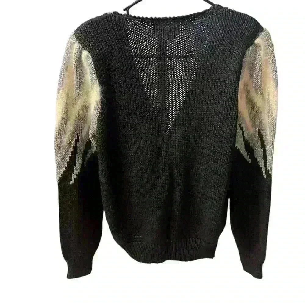 Vintage 80s Christine Blend With Mohair Black White Gray Soft Metallic Knit SZ L - Picture 3 of 5